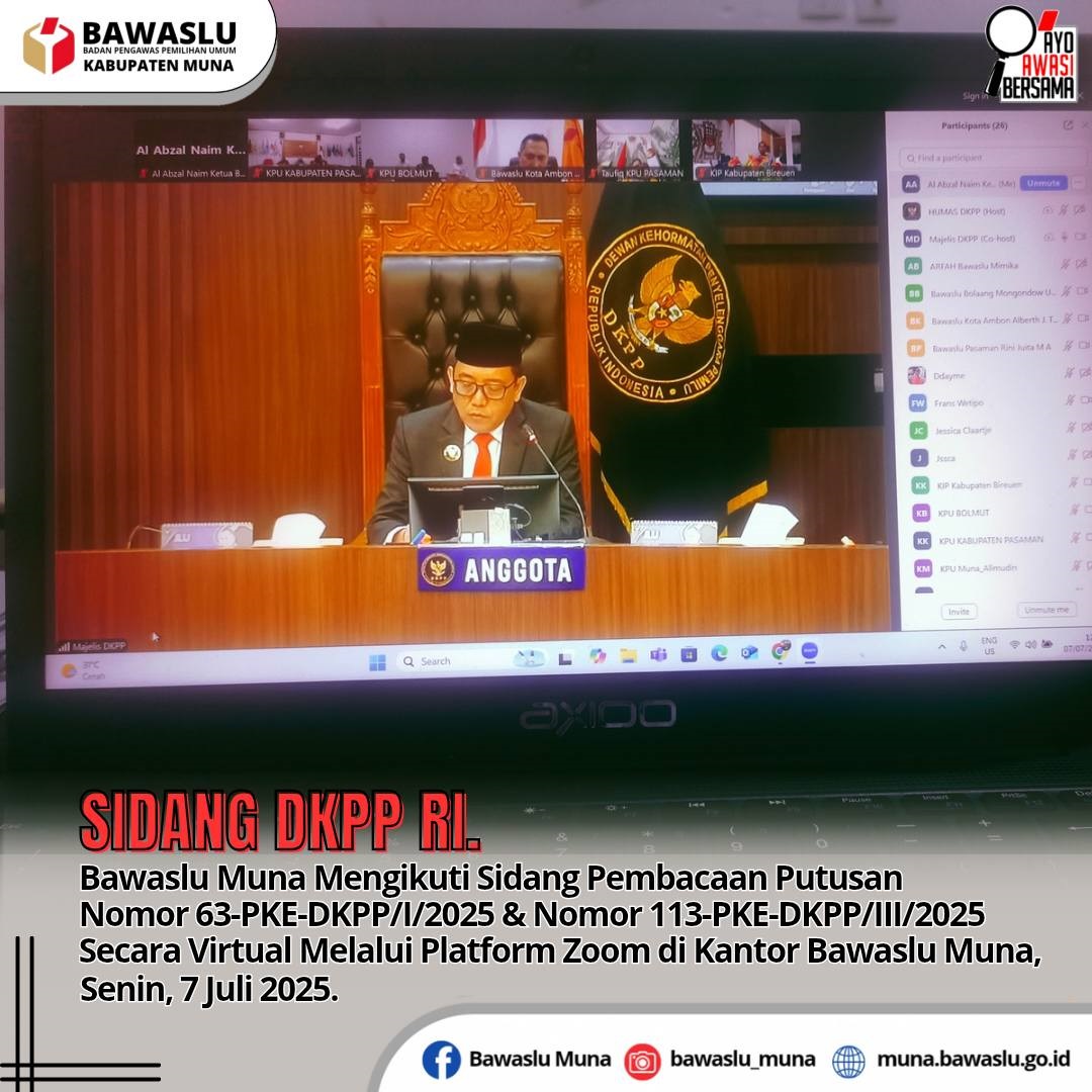 Sidang Pembacaan Putusan DKPP RI secara Virtual melalui Platform Zoom